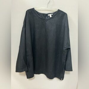 Eileen fisher Black Long Sleeve Top organic linen size large